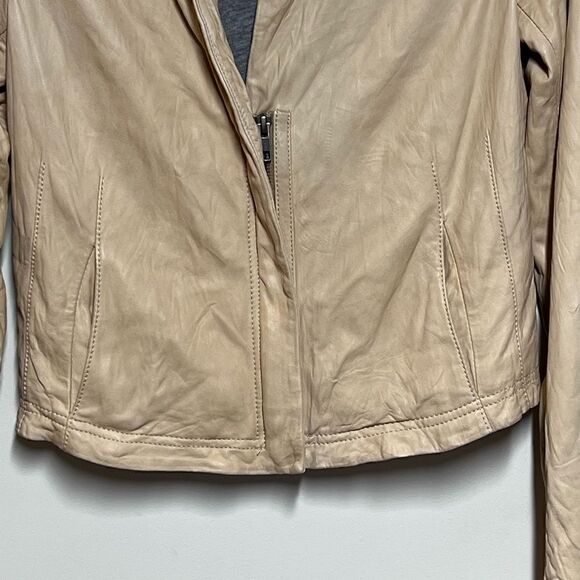 Theory Lavella Lambskin Leather Sand Beige Crop Jacket Sz Womens 4 - Picture 8 of 12